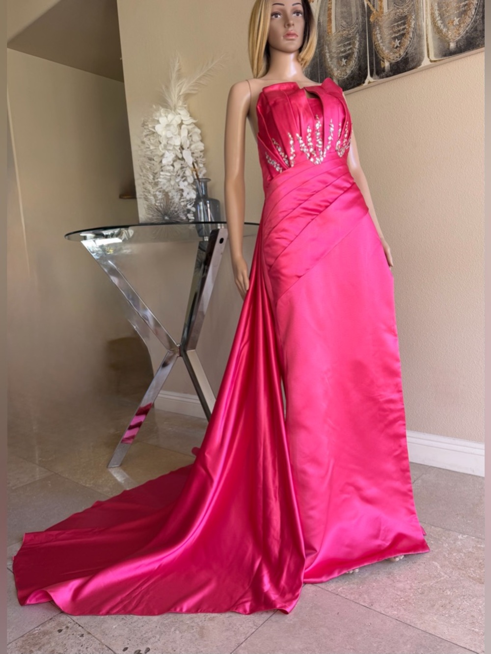 Fuchsia Evening Gown with Embellished Bodice